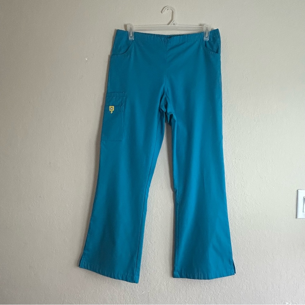 Spread Good Cheer Scrub Pants Size Large Teal Elastic Waist Drawstring Medical